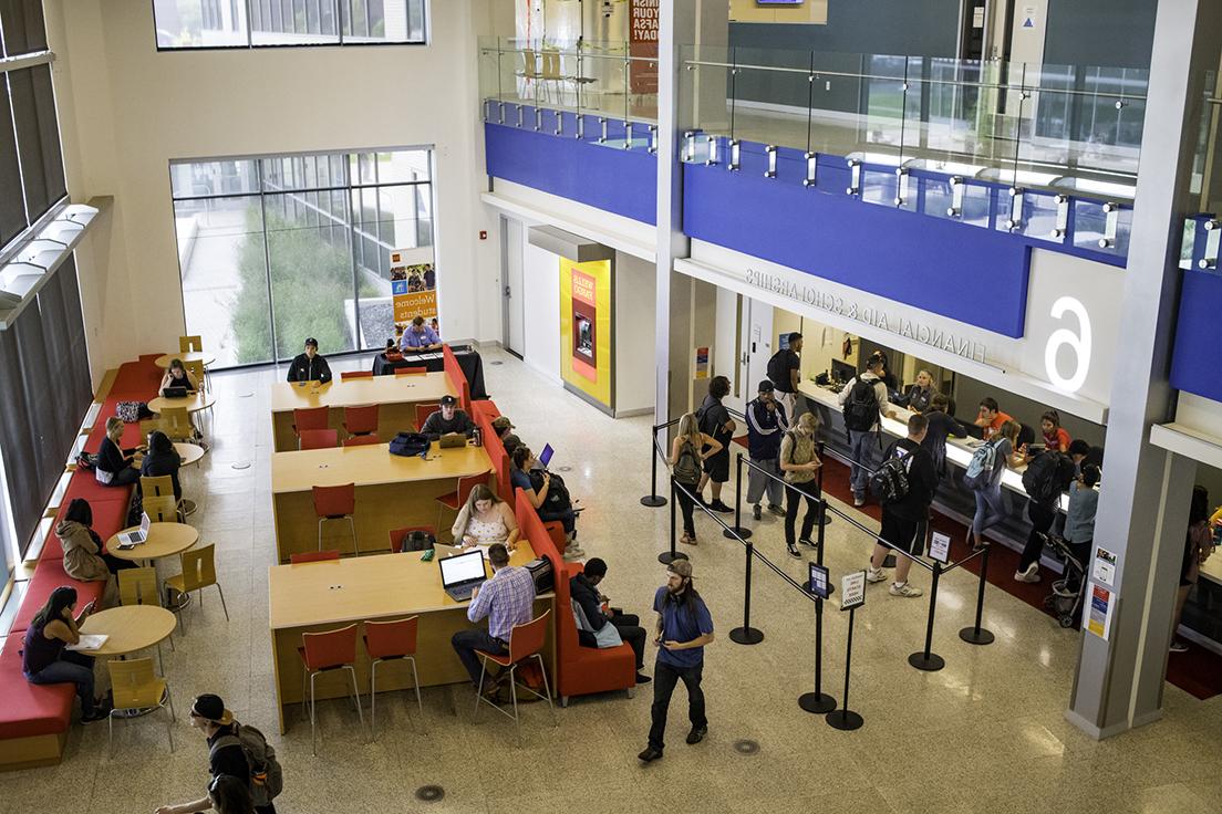Students in the lobby of the JSSB